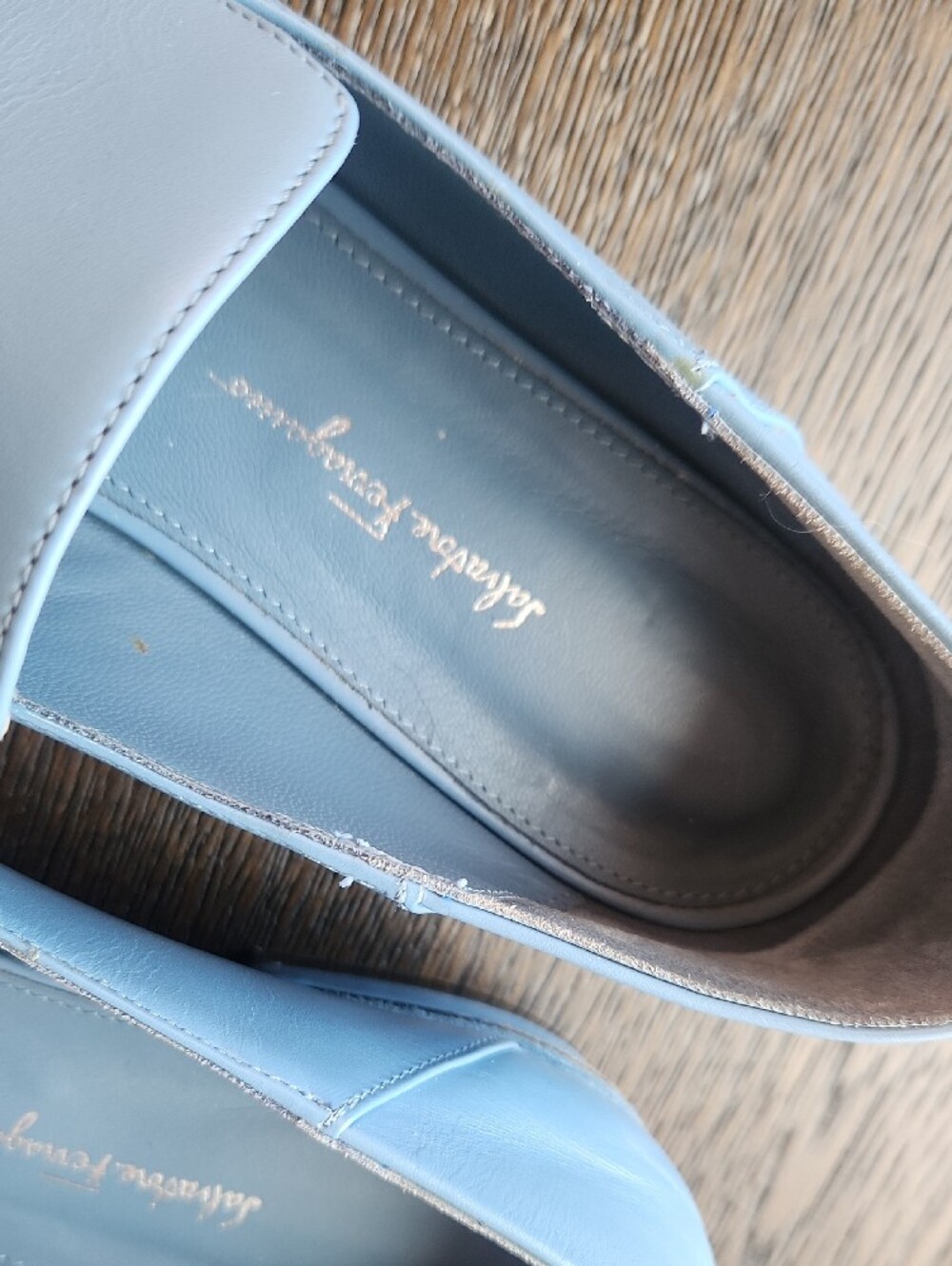 Salvatore Ferragamo Light Blue Ladies Leather Loafers with Silver Hardware - Picture 5 of 8